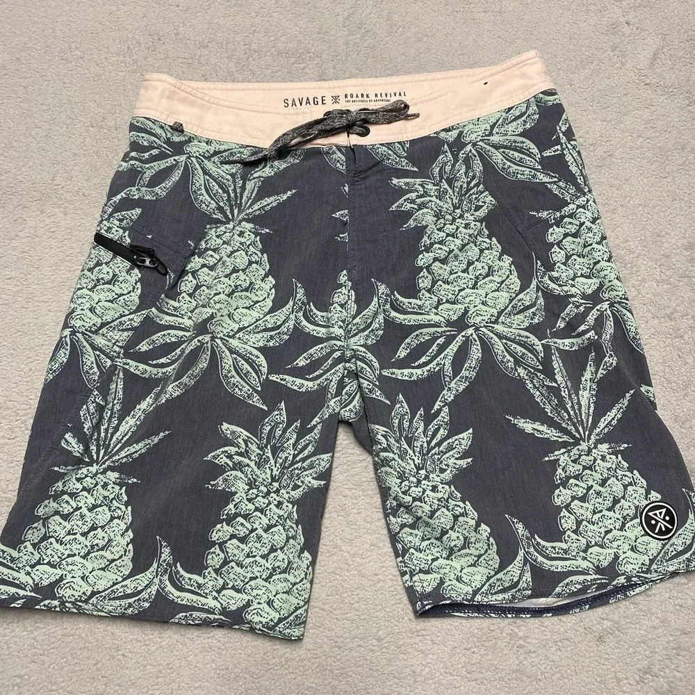 Roark‎ Revival Board Shorts Mens 30 Pineapple Print Savage Unlined Drawstring
